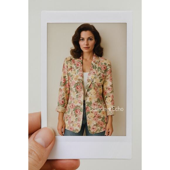 Vintage 80s Peabody House Floral Rose Print Blazer Jacket Pastel Longline Medium - Picture 10 of 10